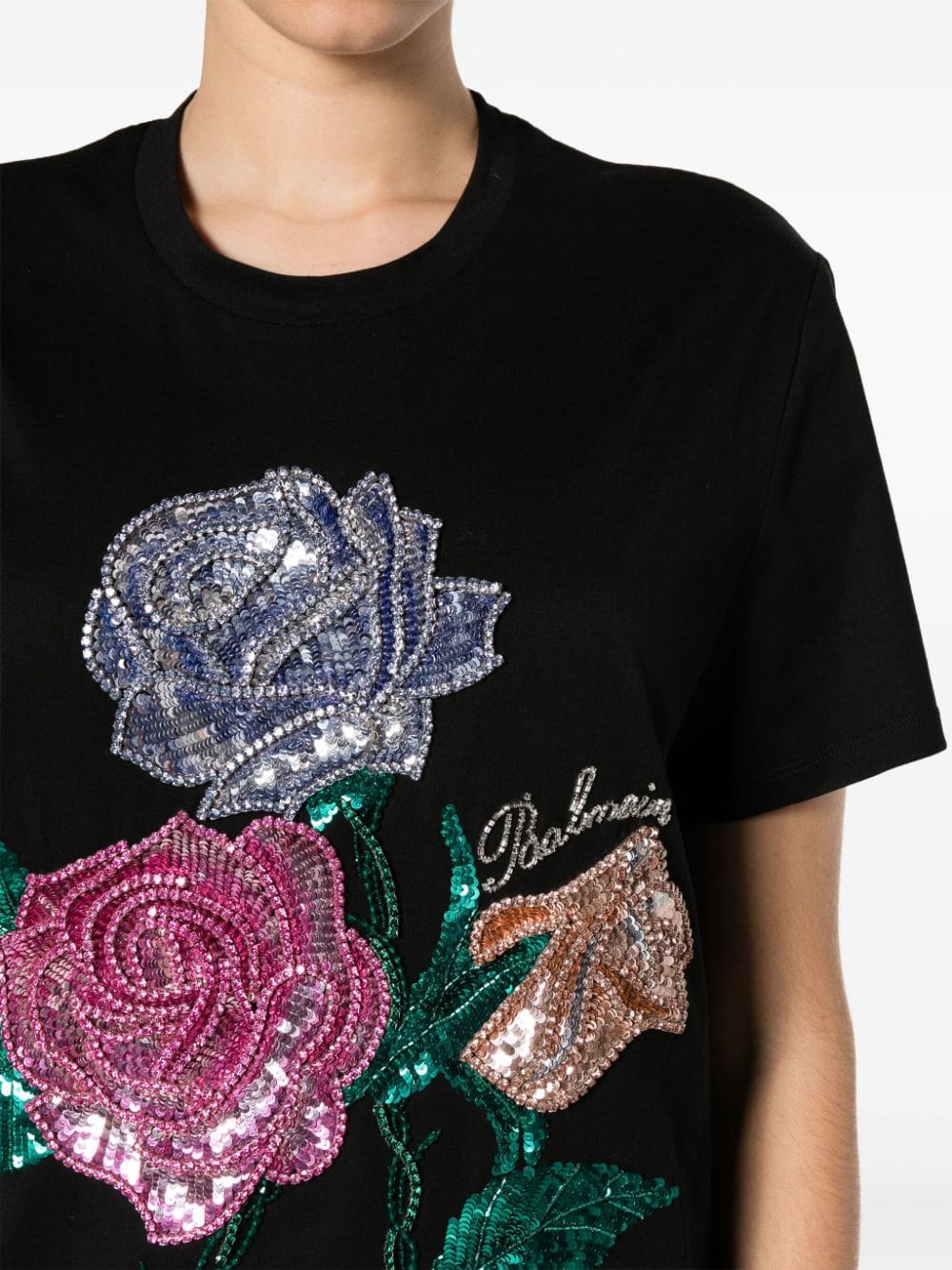 Balmain rose-appliqué cotton T-shirt - Image 5