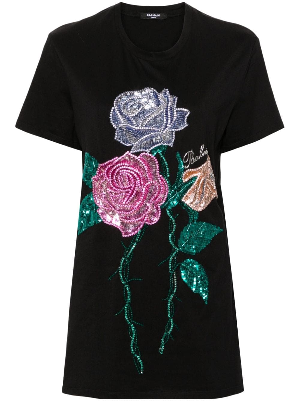 Balmain rose-appliqué cotton T-shirt