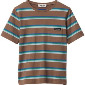 Miu Miu logo-patch striped T-shirt