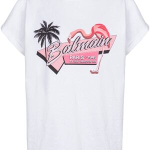 Balmain Flamingo-print cotton T-shirt