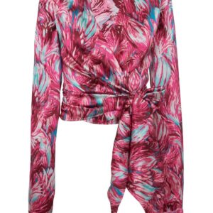 Balmain Feather-print silk blouse