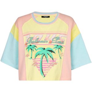 Balmain Palm Tree-print cropped T-shirt