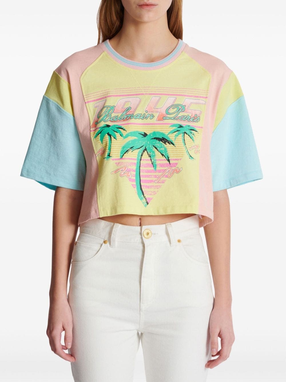 Balmain Palm Tree-print cropped T-shirt - Image 5