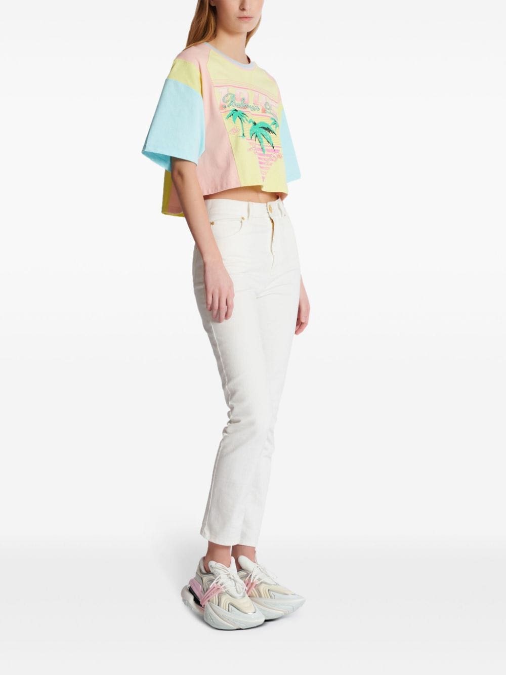 Balmain Palm Tree-print cropped T-shirt - Image 3