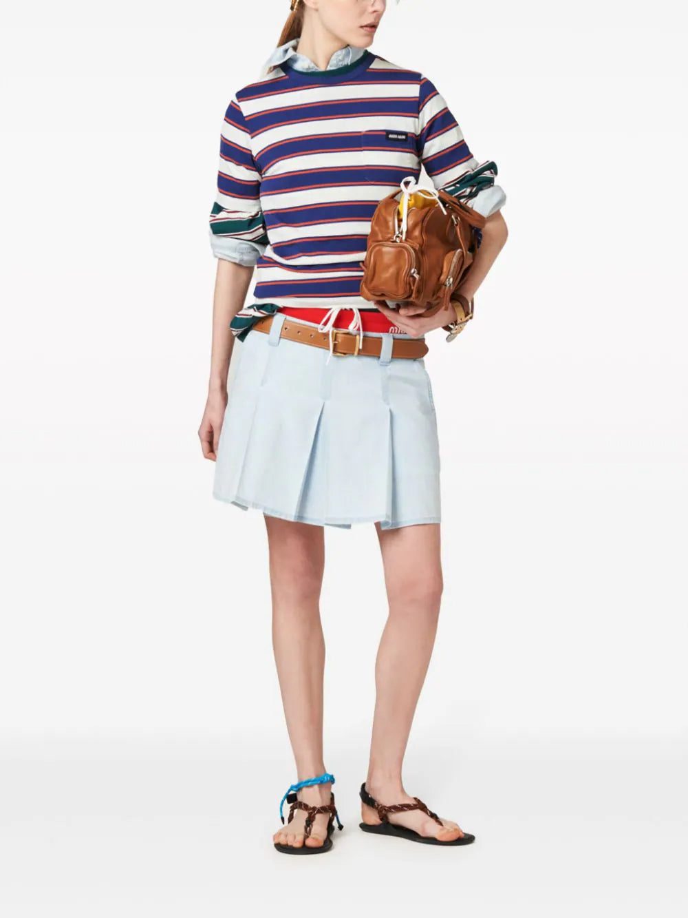 Miu Miu low-rise pleated chambray skirt - Image 2