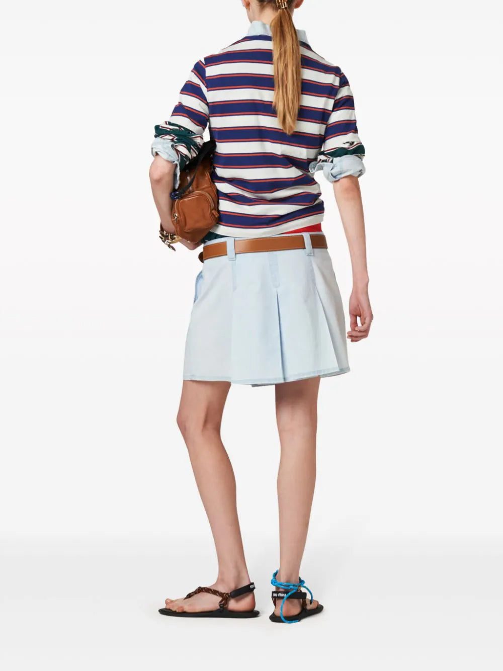 Miu Miu low-rise pleated chambray skirt - Image 3