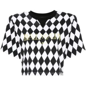 Balmain  diamond-print cropped T-shirt