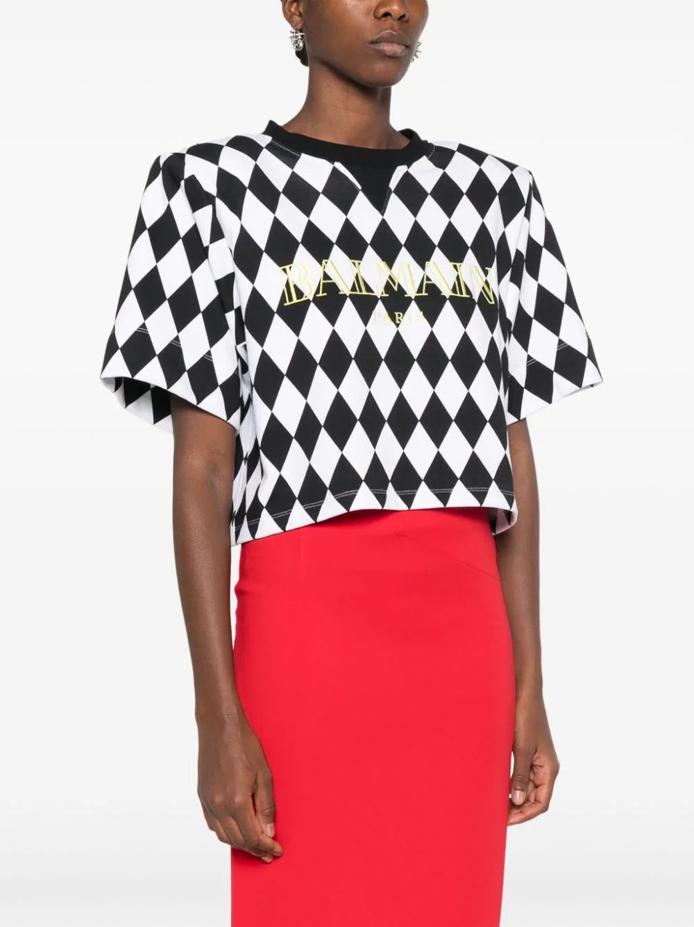 Balmain diamond-print cropped T-shirt - Image 3