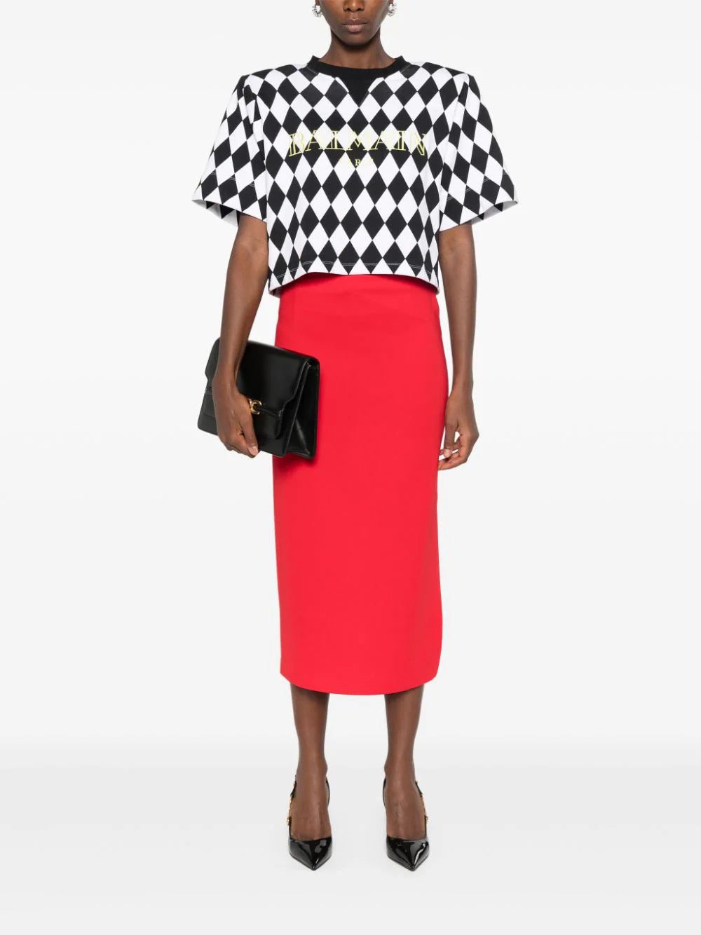 Balmain diamond-print cropped T-shirt - Image 2