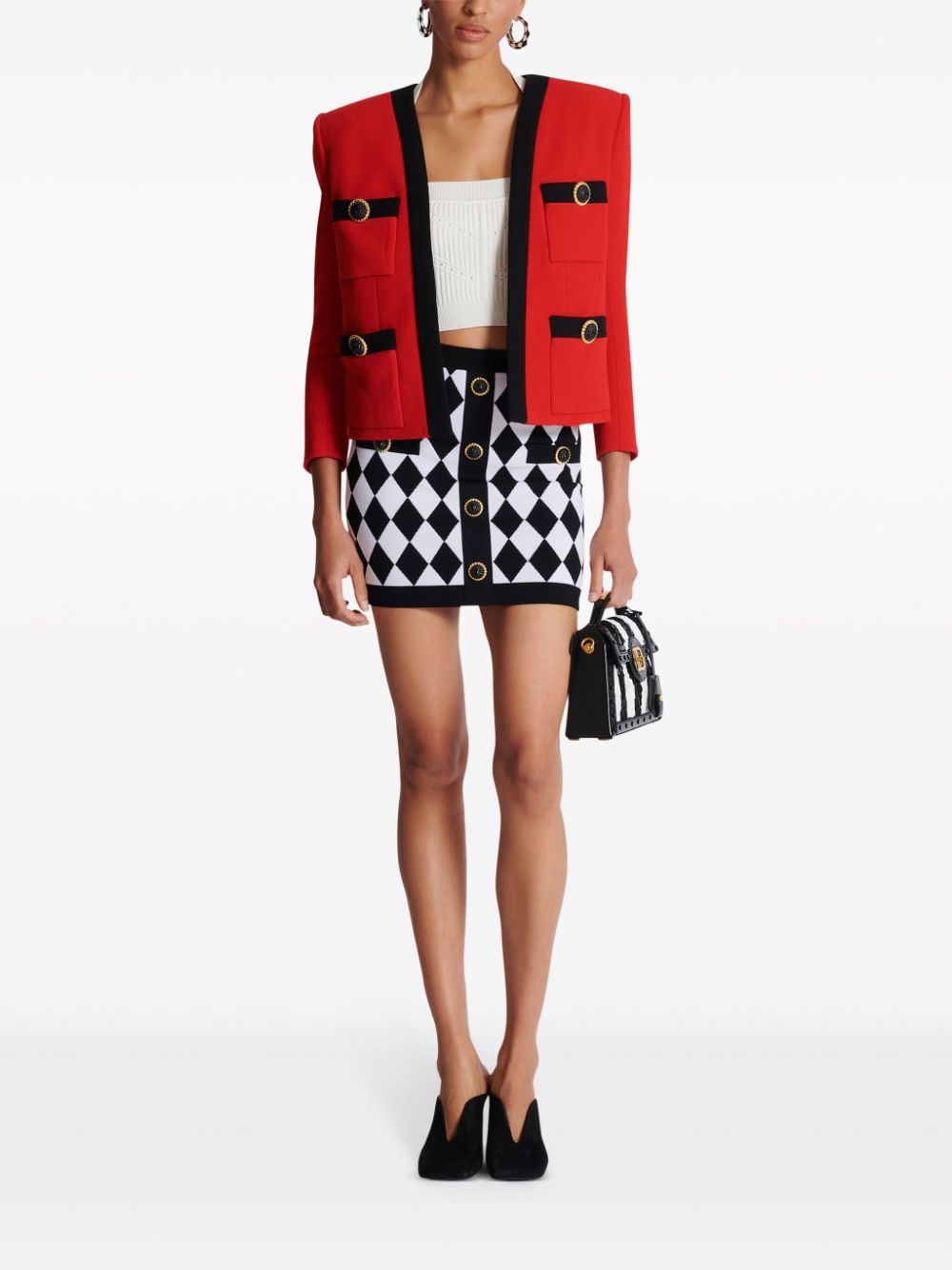 Balmain diamond-intarsia knitted miniskirt - Image 2