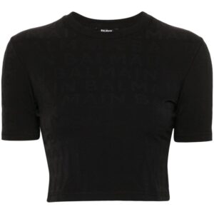 Balmain embossed-logo cropped T-shirt
