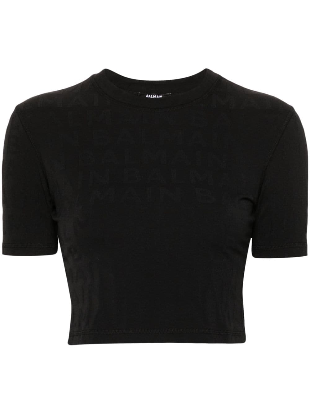 Balmain embossed-logo cropped T-shirt