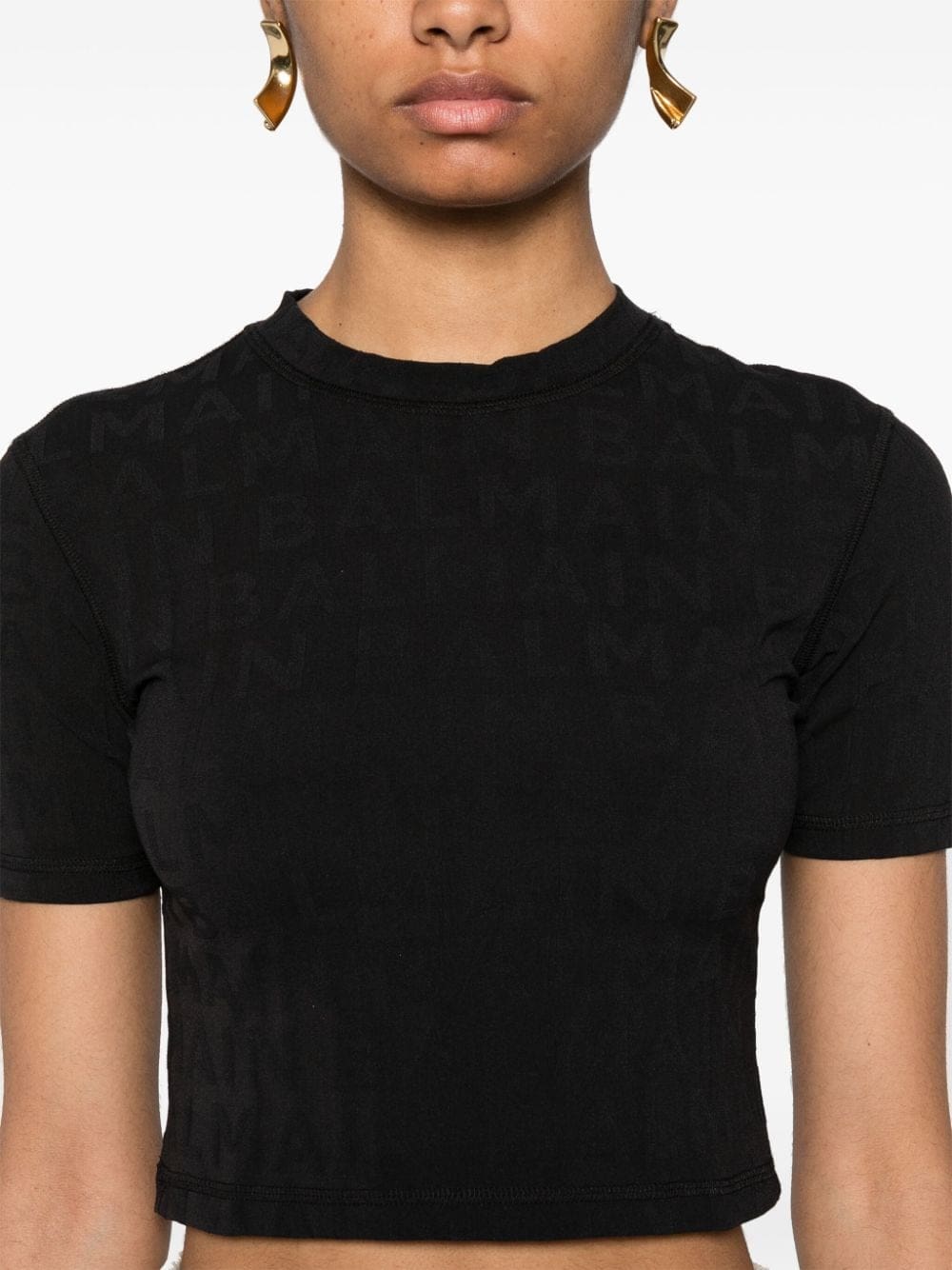 Balmain embossed-logo cropped T-shirt - Image 5
