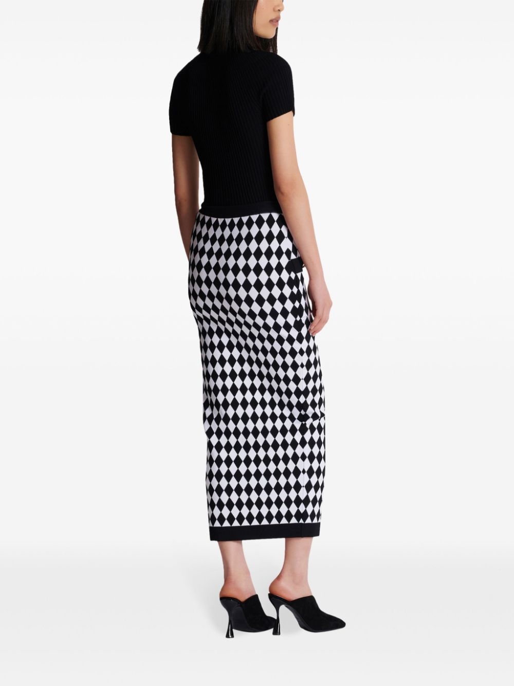 Balmain diamond-intarsia knitted midi skirt - Image 4