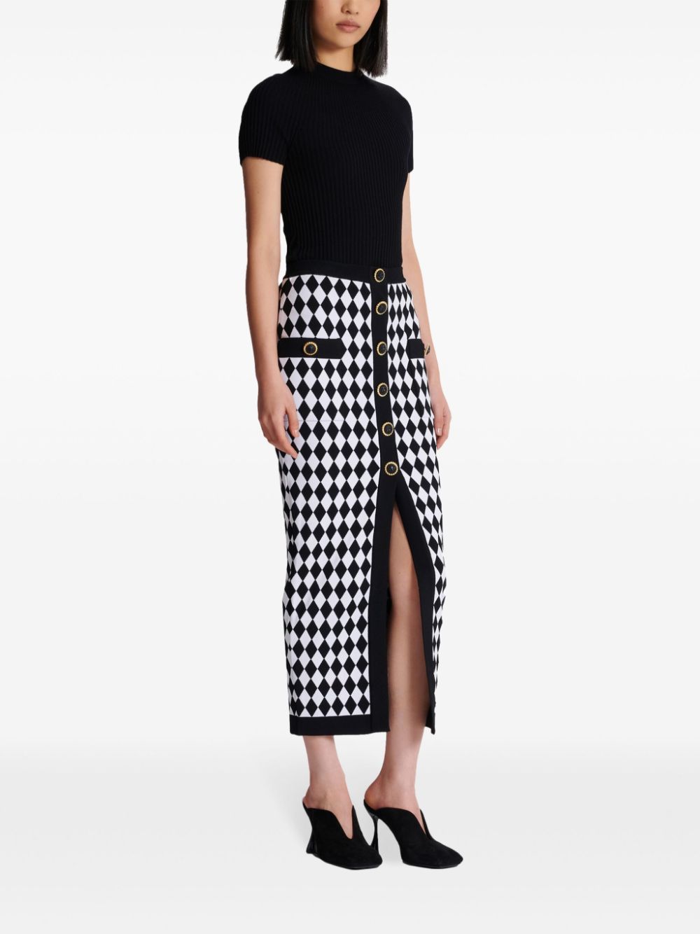Balmain diamond-intarsia knitted midi skirt - Image 3