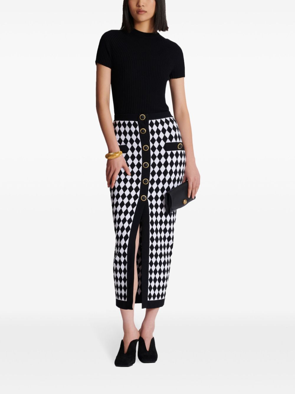 Balmain diamond-intarsia knitted midi skirt - Image 2