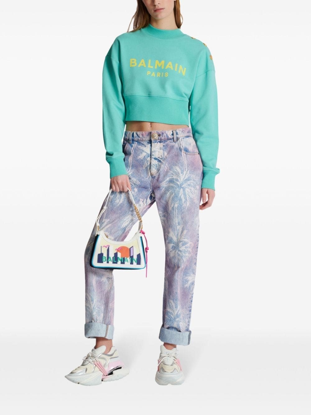 Balmain logo-print cropped sweatshirt - Image 2