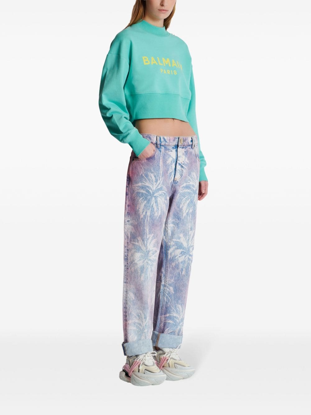 Balmain logo-print cropped sweatshirt - Image 3