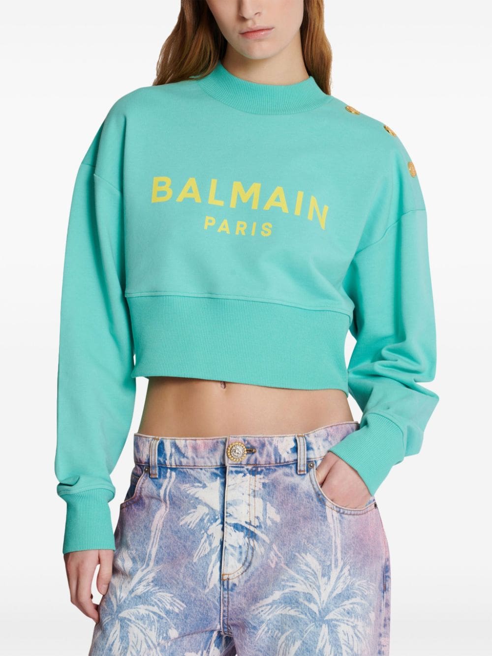 Balmain logo-print cropped sweatshirt - Image 5