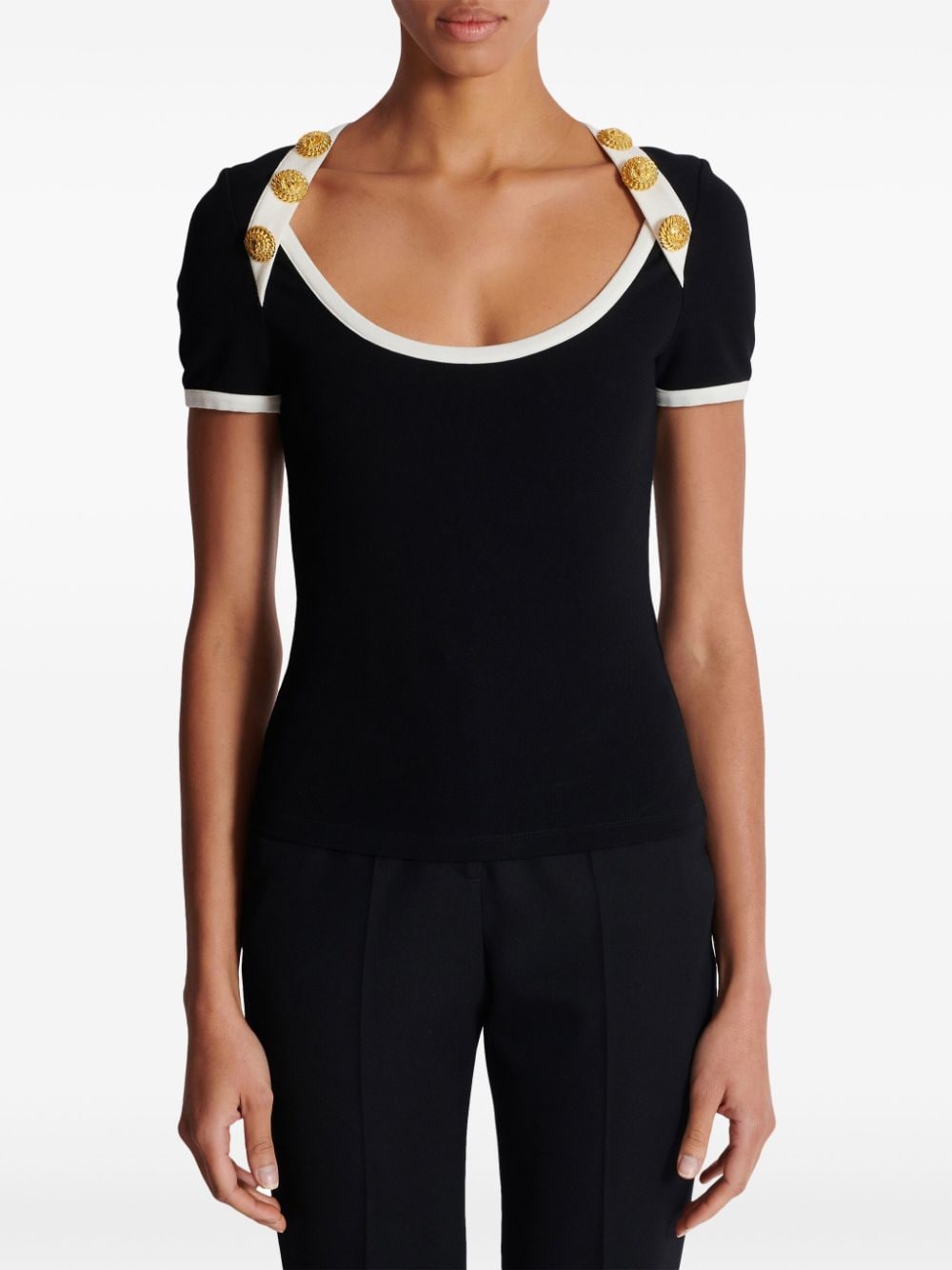 Balmain button-detail two-tone T-shirt - Image 5