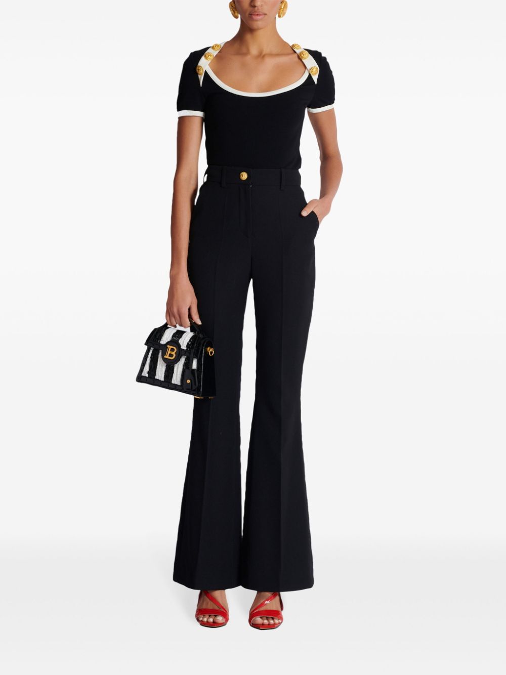 Balmain button-detail two-tone T-shirt - Image 2