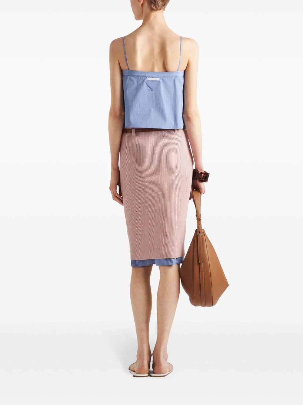 Prada belted ribbed cotton midi skirt - Image 3
