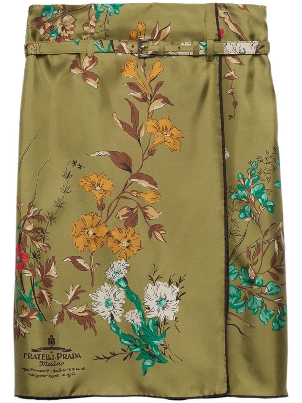 Prada floral-print silk midi skirt