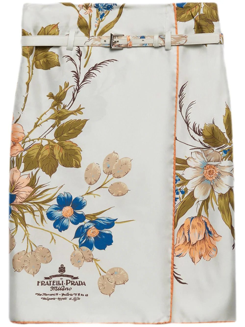 Prada floral-print silk midi skirt