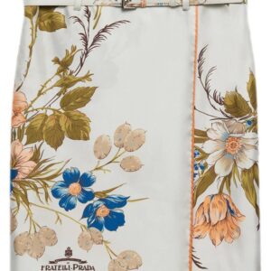 Prada floral-print silk midi skirt