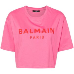 Balmain logo-print cropped T-shirt