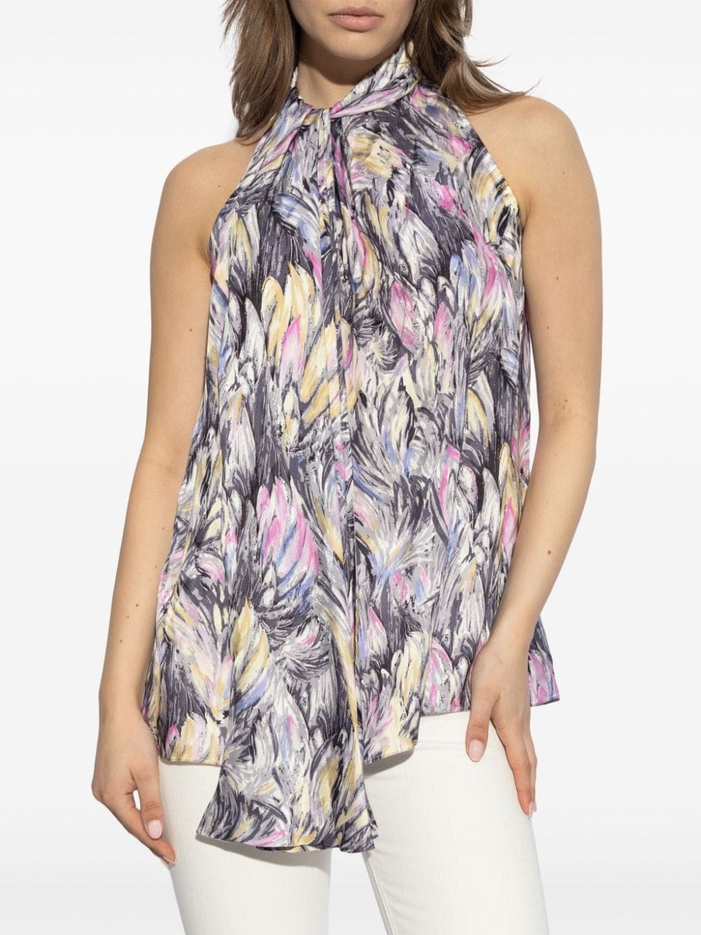 Balmain abstract-print tie-neck blouse - Image 3