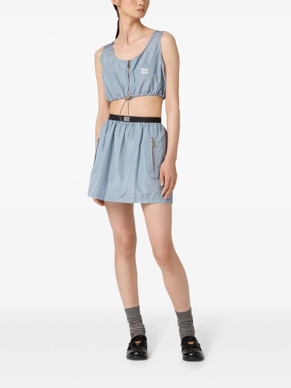 Miu Miu logo-print pleated mini skirt - Image 2