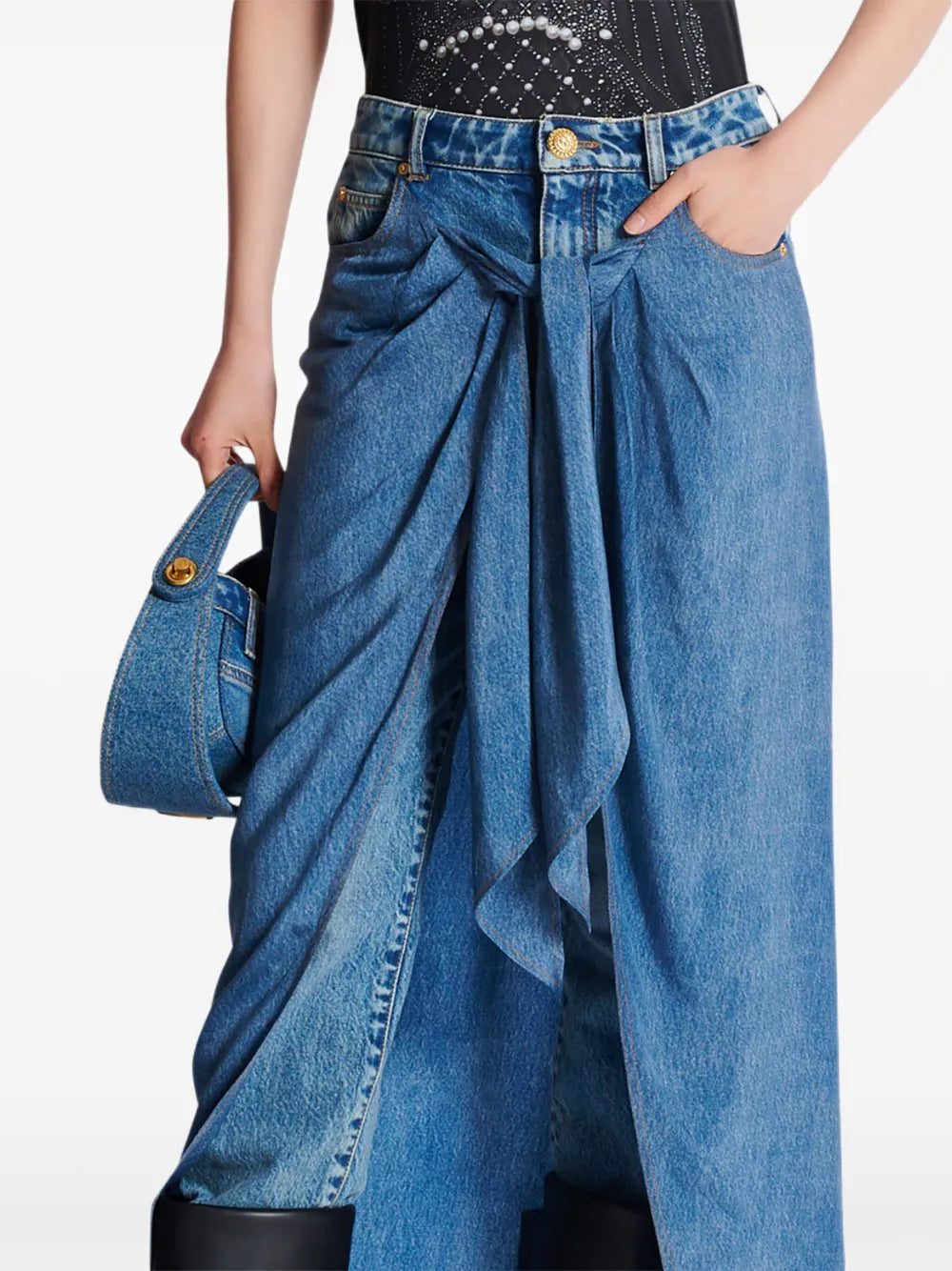 Balmain draped denim skirt - Image 2