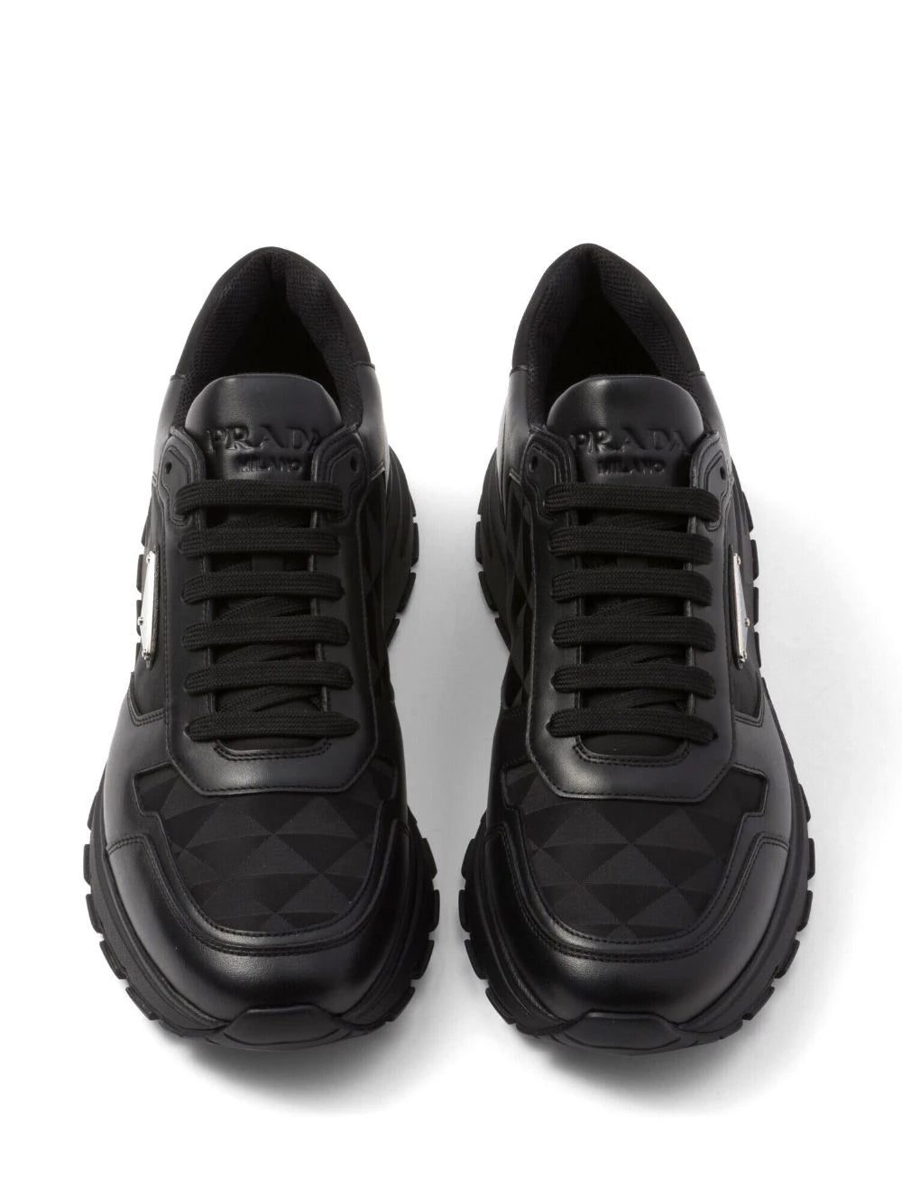 Prada logo-jacquard leather sneakers - Image 4