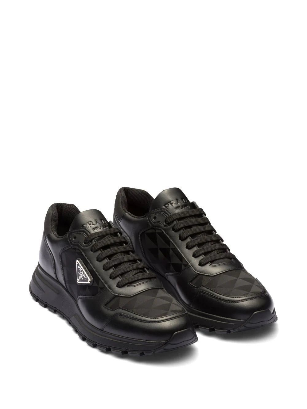 Prada logo-jacquard leather sneakers - Image 2