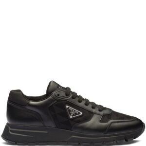 Prada  logo-jacquard leather sneakers